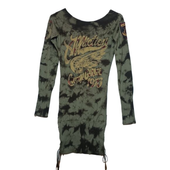 AFFLICTION Dress Astoria Sweater Mini Size XS Olive Green NEW NWT - Picture 2 of 13